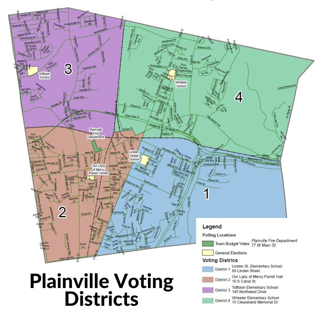 Map of Town with Polling Districts and Locations