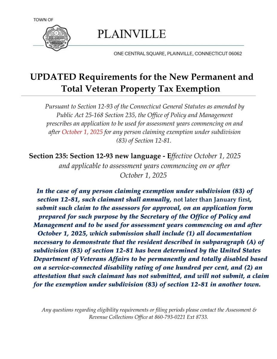 Permanently and Totally Disabled Veterans Exemption Requirements