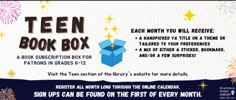 Teen Book Box - A book subscription box for patrons in grades 6-12. Click for more info.
